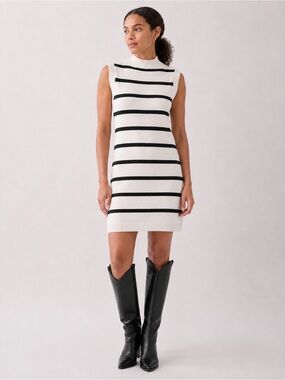 Sanctuary Life Is Easy Cotton Knit Sweater Dress Cream Black Stripe M NEW